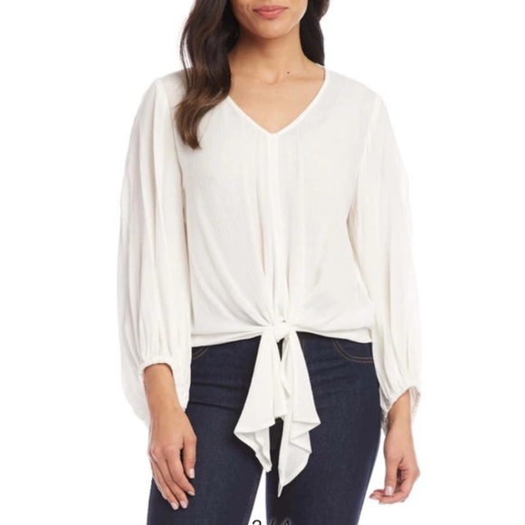 Karen Kane Tie Front Lantern Sleeve Top in off white size XL - Picture 1 of 4